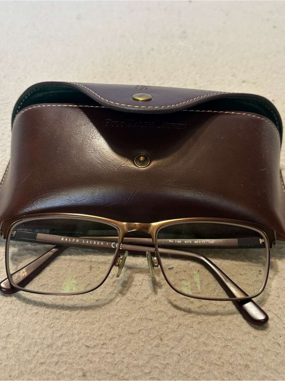 Ralph Lauren PH 1190 9272 Rectangular Brown Metal-Frame Glasses with Case